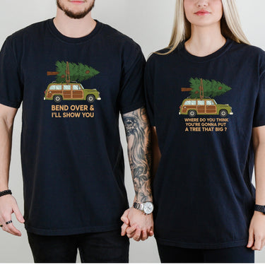 Bend Over and I'll Show You Funny Christmas Matching T-Shirts For Couples